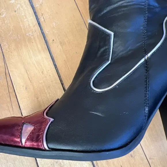 Current Mood Black Pink Shimmer Butterfly Cowboy Boots Size 6 - Picture 4 of 11